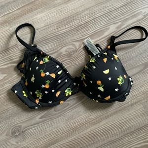 pink brand bathing suit top fruit print pattern